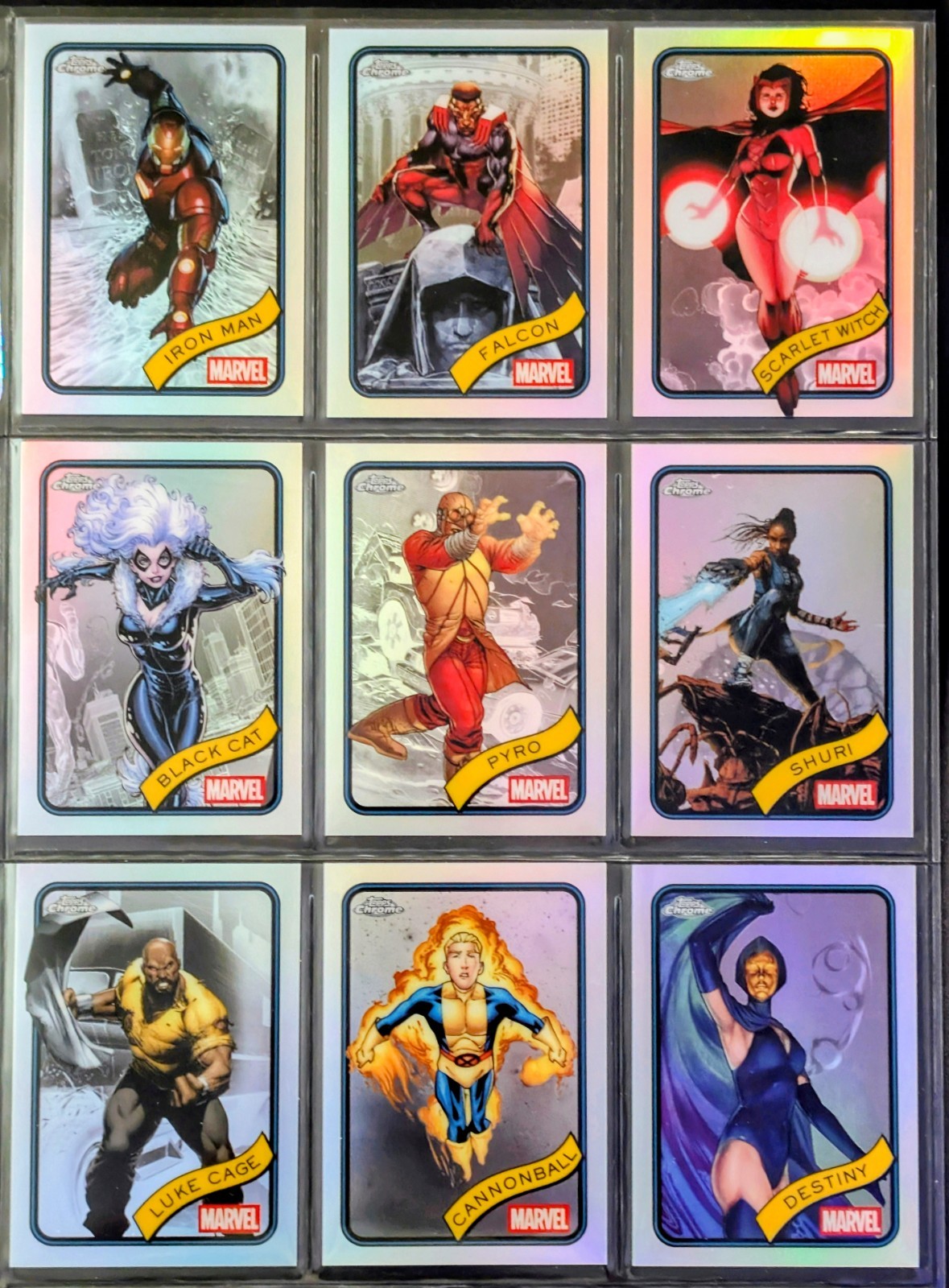 2025 Topps Chrome Marvel Refractor - 9 Card Lot - Ironman Black Widow Falcon etc