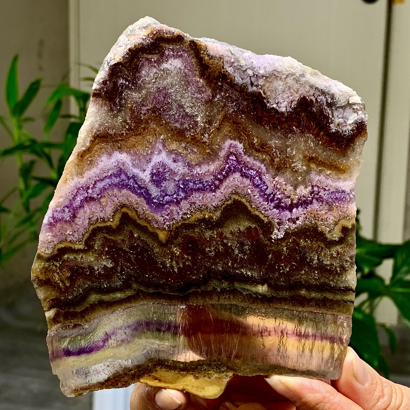 437G Natural purple fluorite quartz crystal slab spiritual energy repair