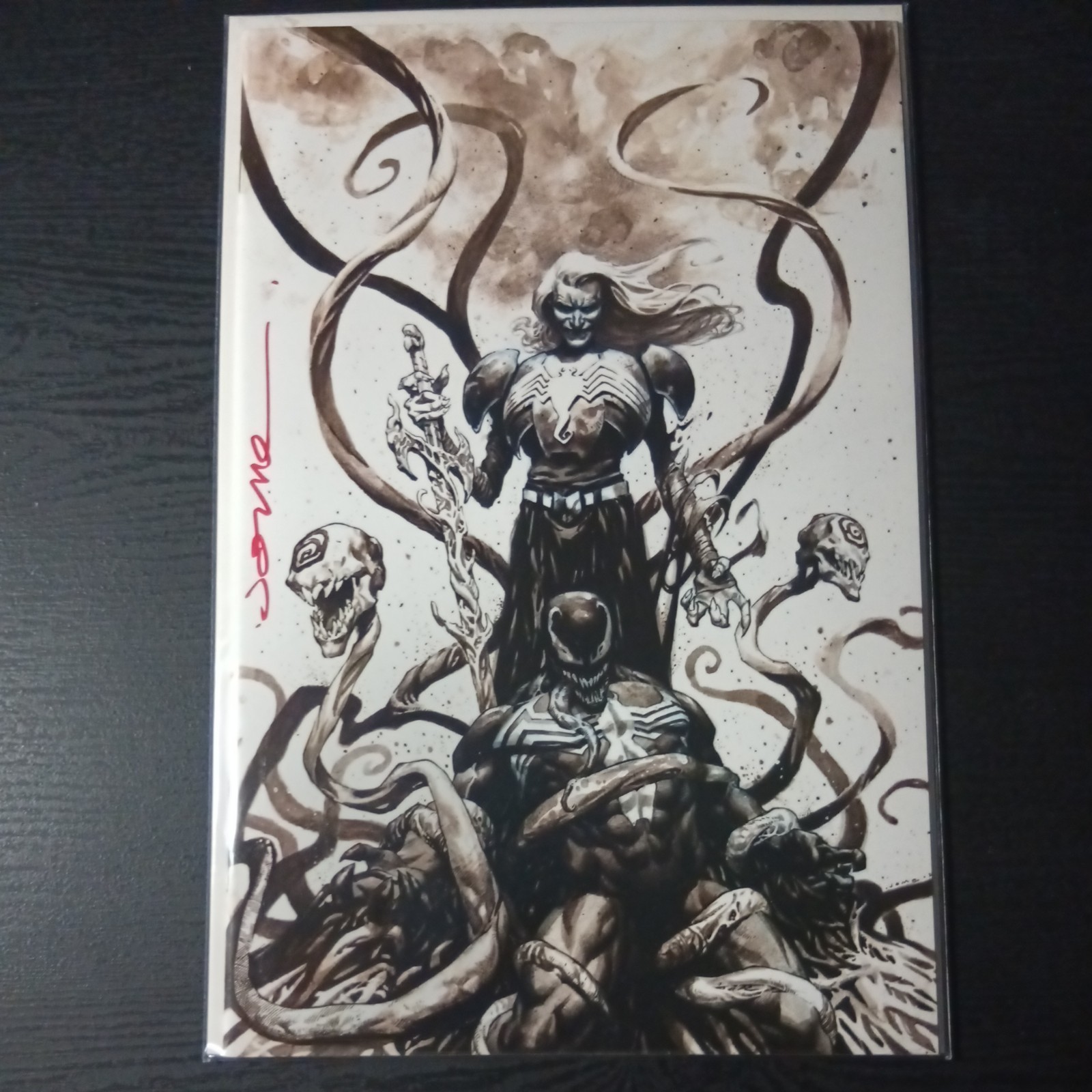 SIGNED 🔑 🔥KNULL King In Black #2 B&W VARIANT Signed By Jerome Opena COA