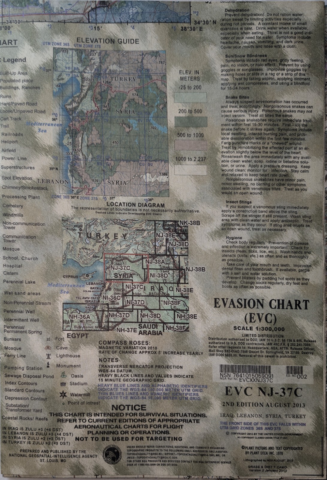 EVC NJ-37C Military Evasion Chart Iraq Lebanon Syria Turkey 2nd Edition Aug 2013