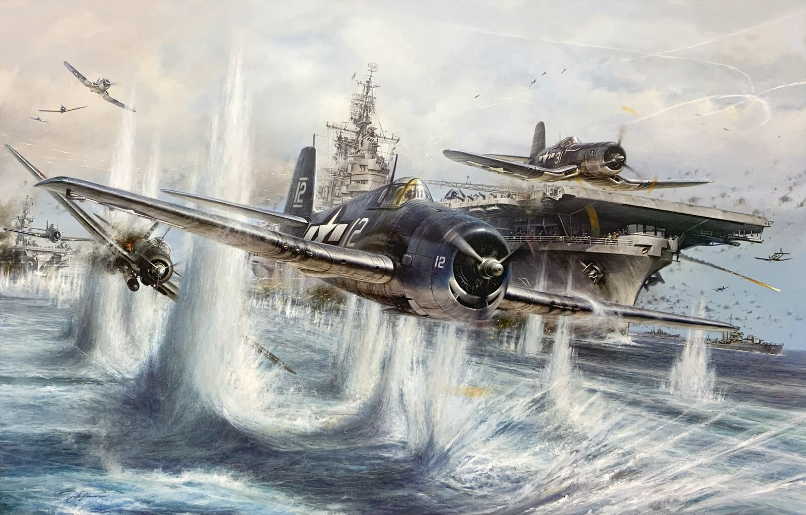 Battle for the Solomons by John Shaw Artist Proof signed by Four Pacific Aces