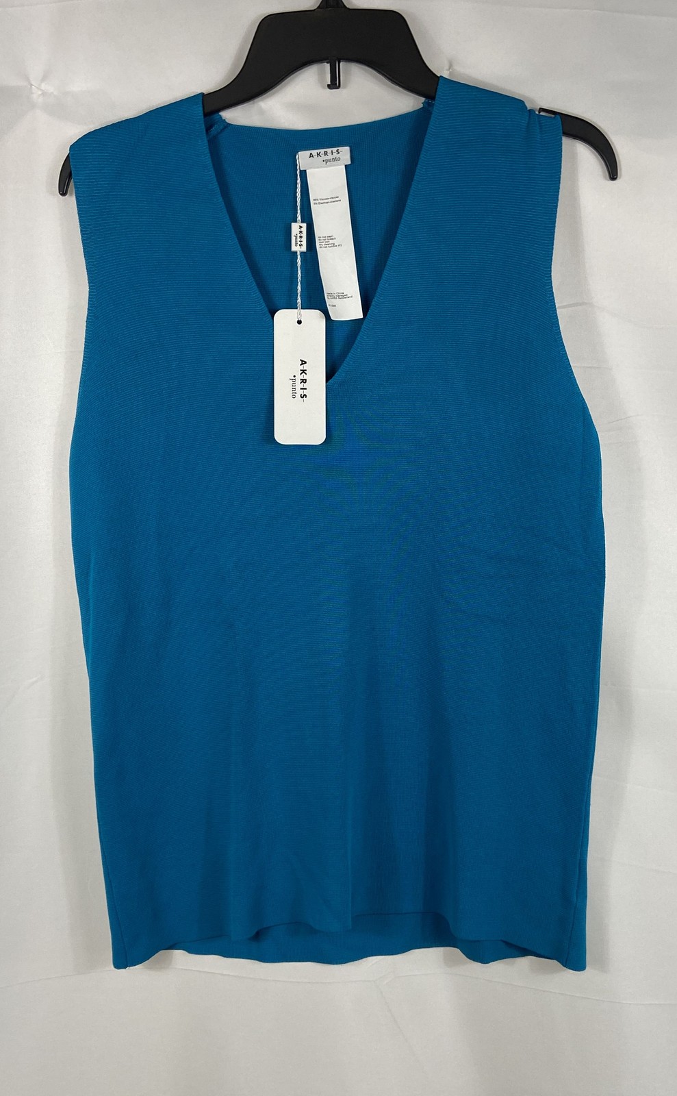 Akris Punto Women\'s Tank Top Sea Green Blue Viscose V-Neck Sleeveless Sz 10 NWT