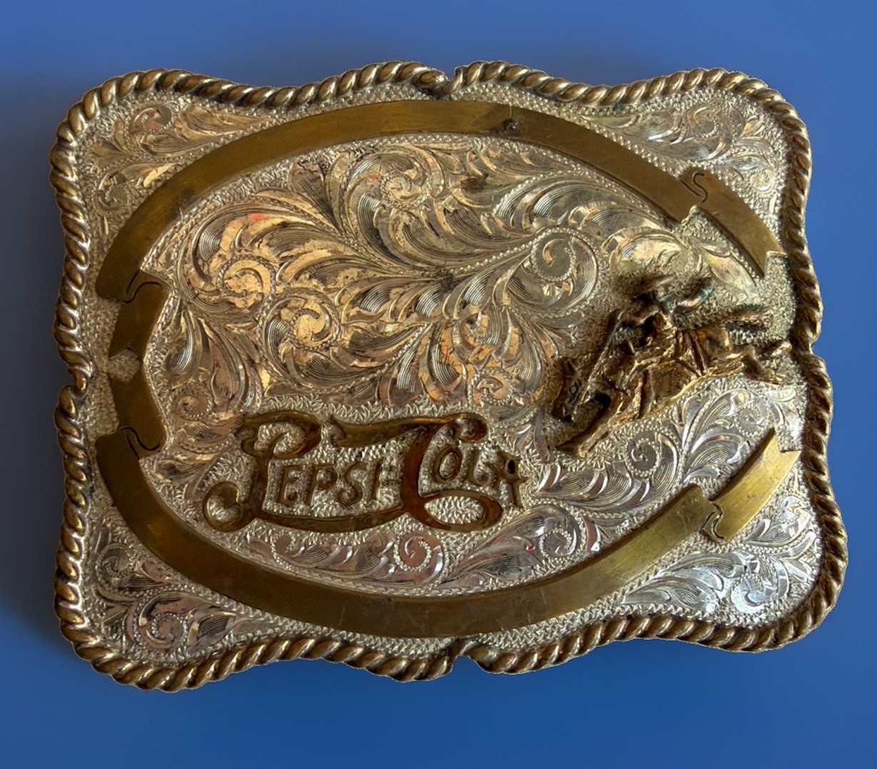 Vintage Pepsi-Cola RODEO BELT BUCKLE- STAMPED STERLING FRONT