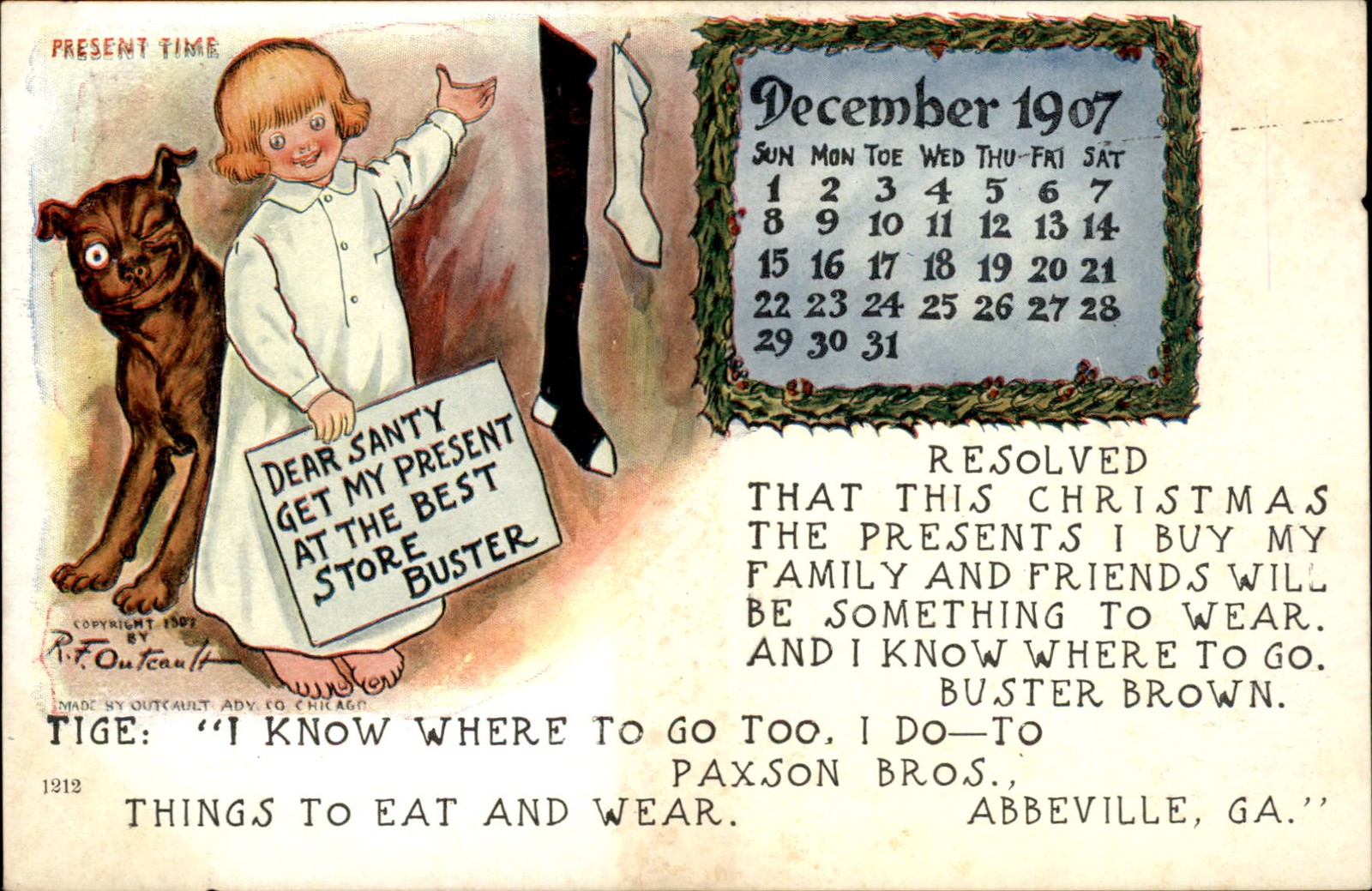 Buster Brown Shoes Advertising Outcault Adv. Co. ABBEVILLE GA c1905 Postcard bhn