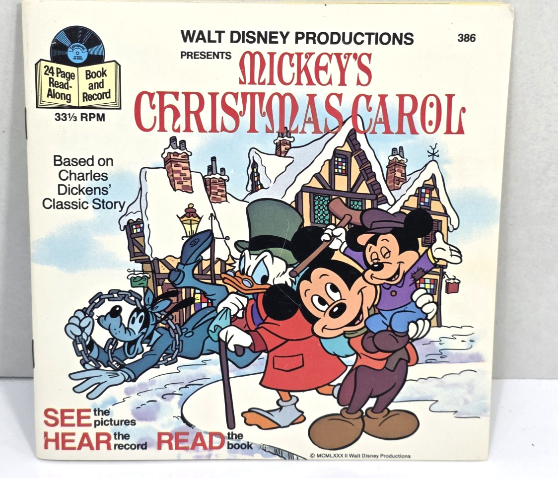 1982 Walt Disney Mickeys Christmas Carol Book and Record Read Along Number 386