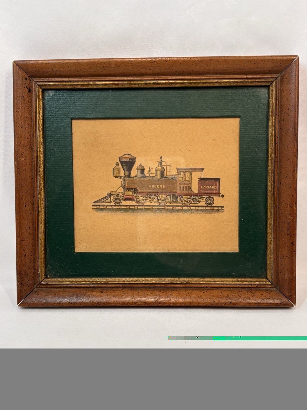 Vintage Framed Old Lithograph Locomotive Train Engine Car Man Cave 1960s
