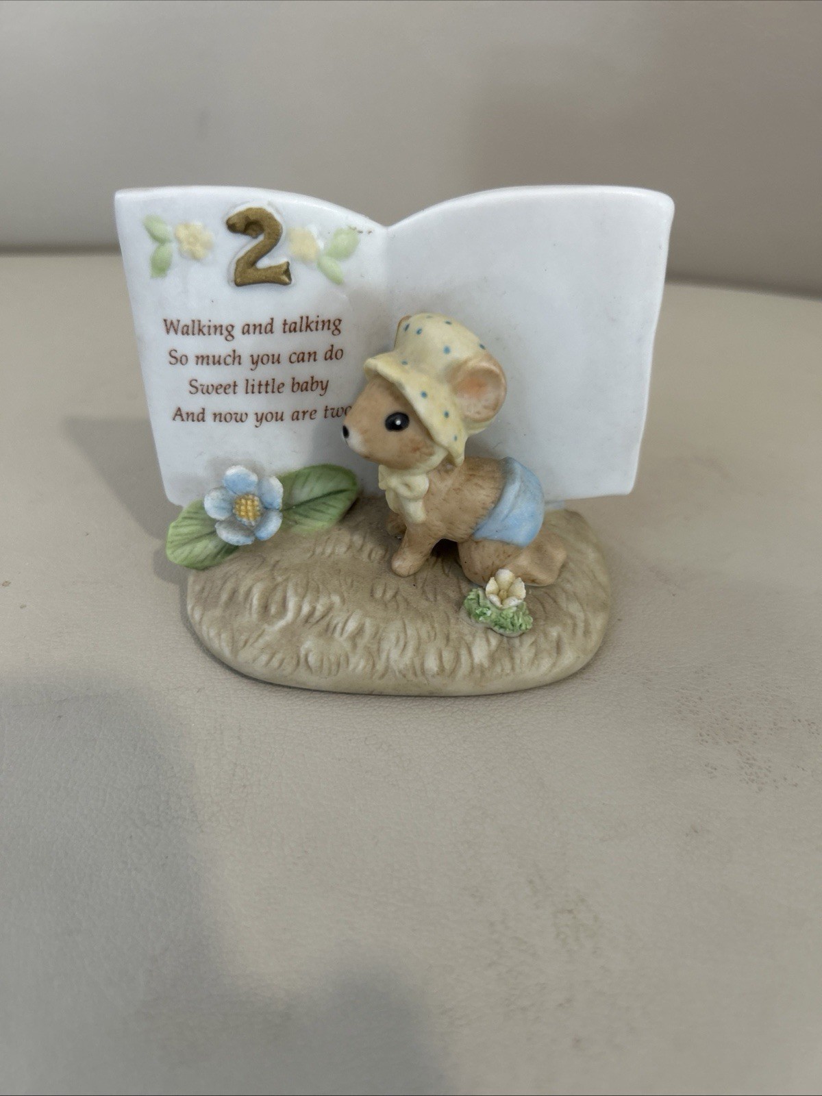 Enesco Ceramic 2nd Birthday Mouse with Book Cute Verse about Turning Two Vintage