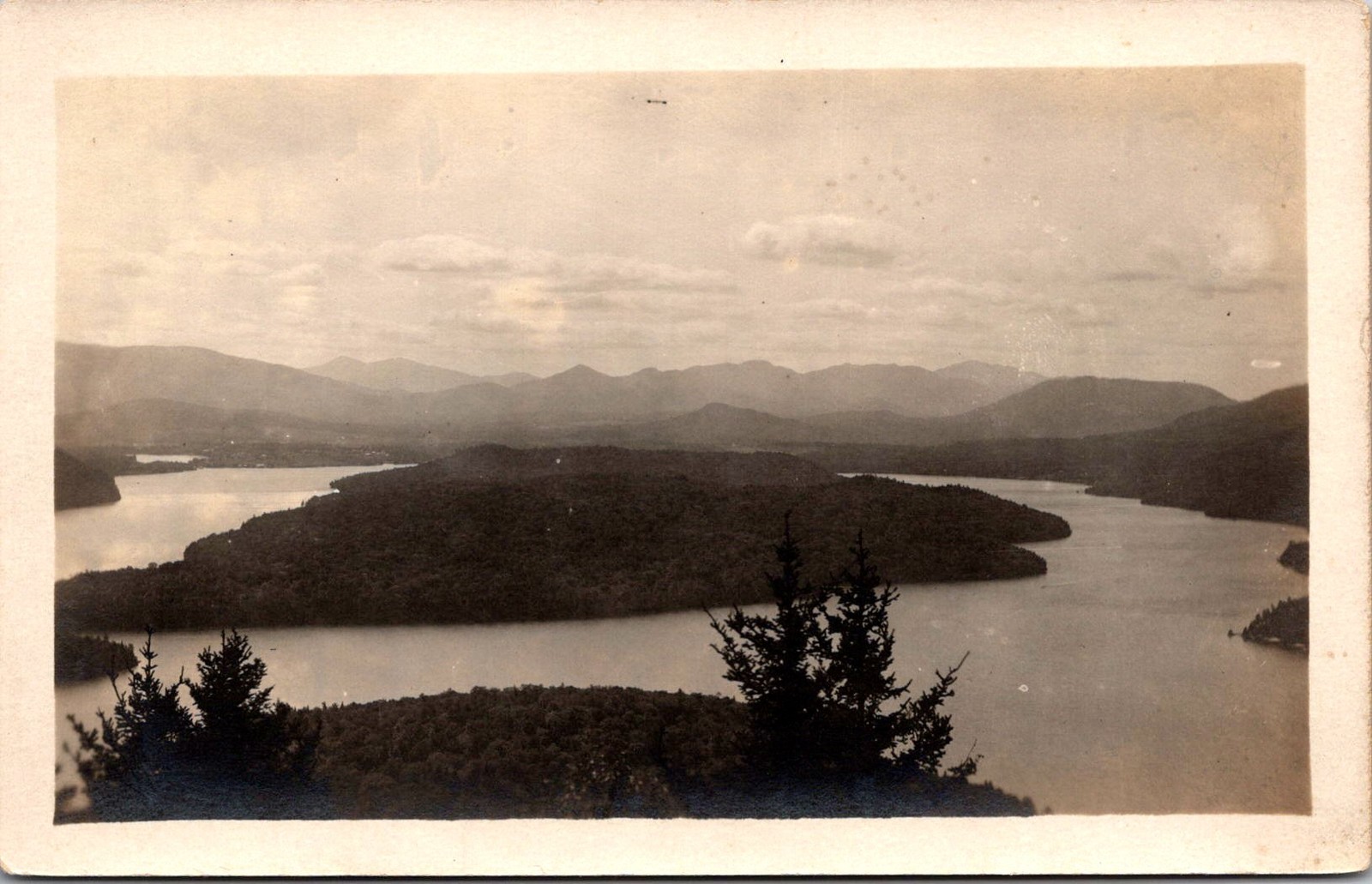 RPPC Piseco Lake NY Mountain Panorama Vintage Postcard 4P24-22