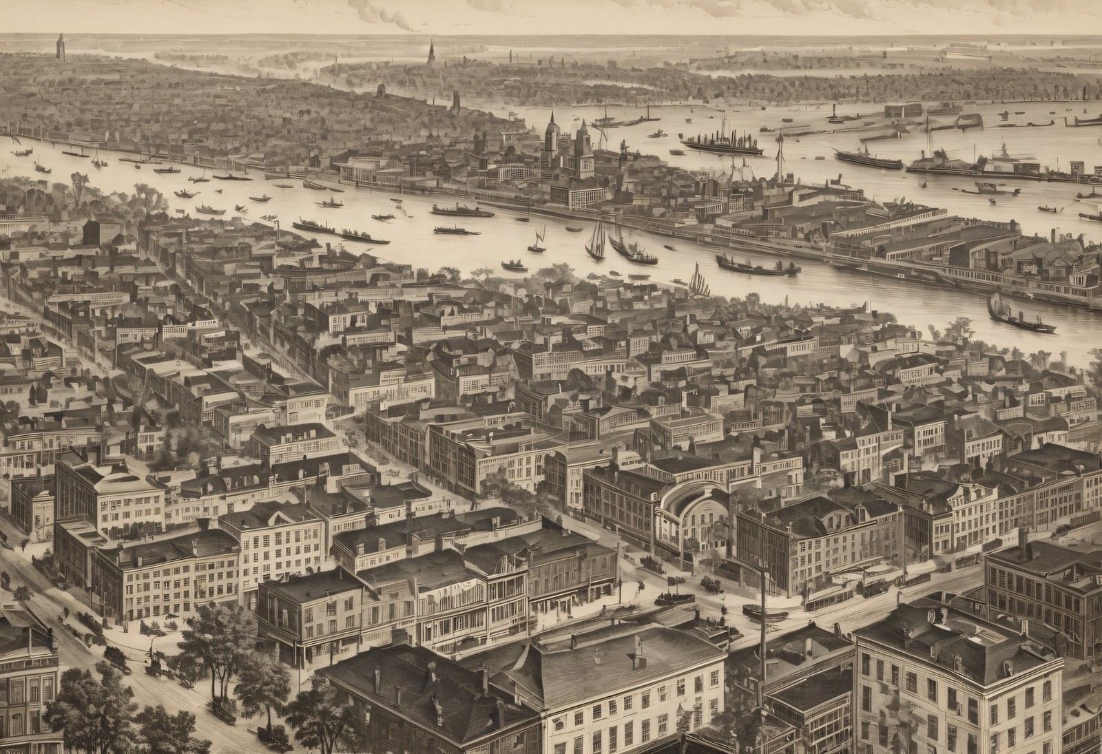 Philadelphia Bird\'s-Eye View - 1876 Centennial Era Print