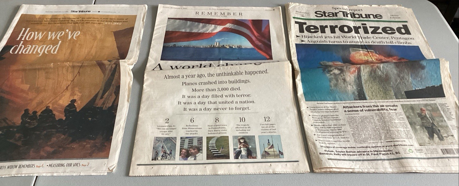 Vintage “Star Tribune” September 11, 2001 Newspaper On 9/11  Attack & 9/11/02 
