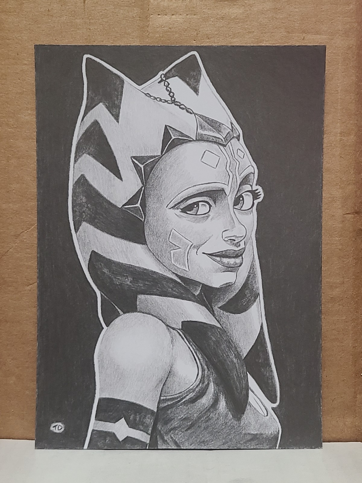 Ahsoka Tano Graphite Pencil Sketch Card Art 5x7 inches. 