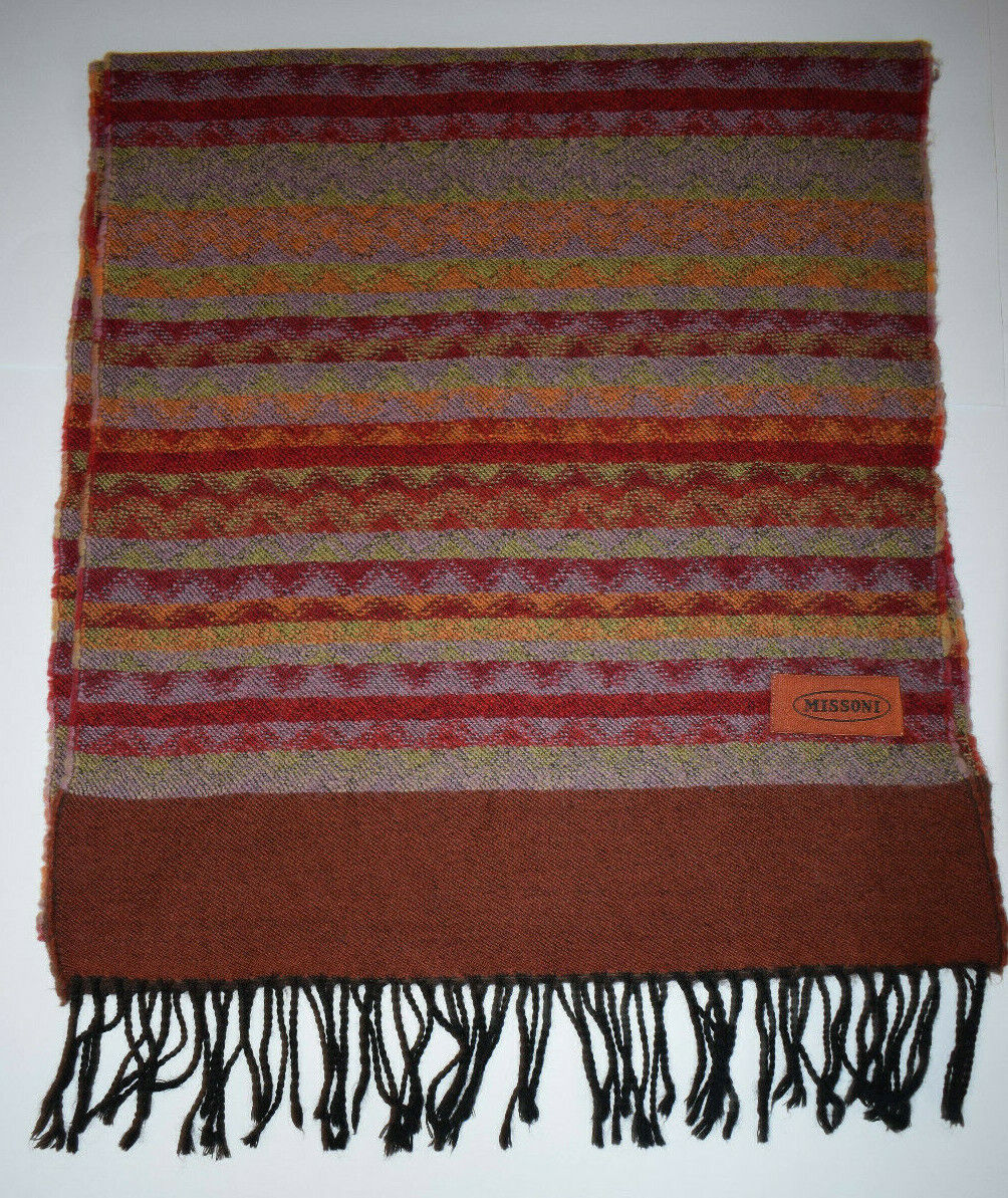 Missoni zigzag Italian vintage Scarf wool borwn Maroon Red and  Multi color