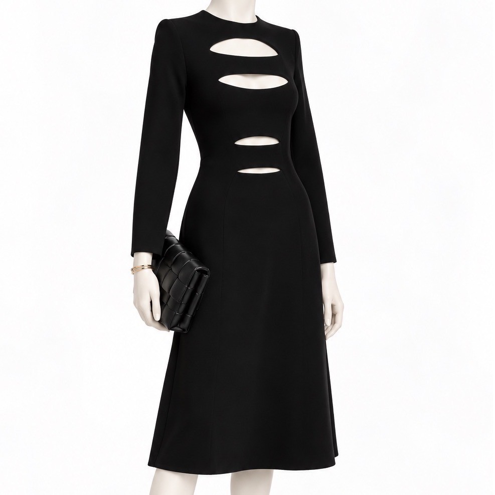 NARCISO RODRIGUEZ Black Bodycon Cutout Scuba Knit Dress | IT 42 US 6
