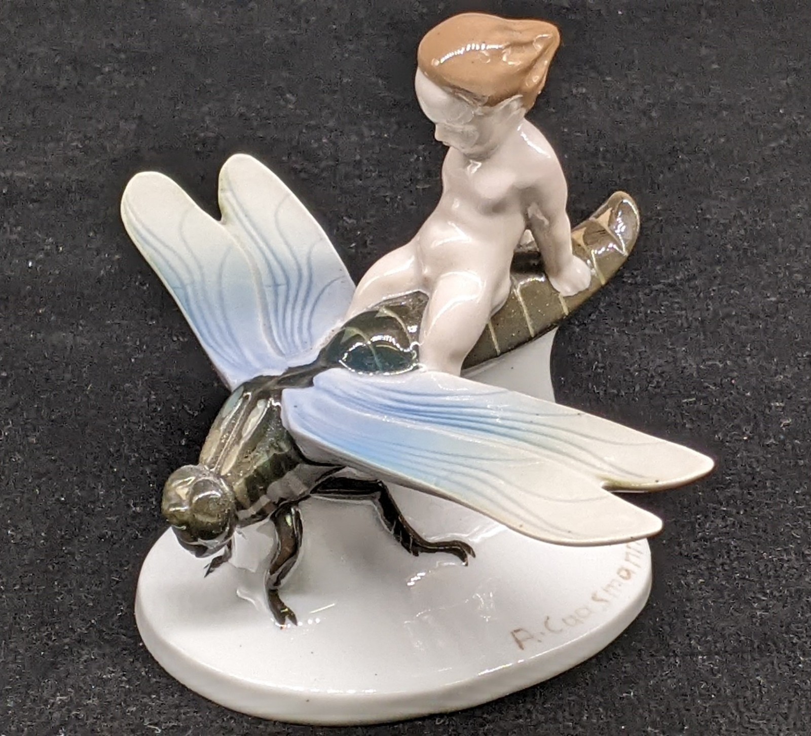 1917 Gliding Flight - Albert Caasmann ROSENTHAL  Fairy on a dragonfly figurine