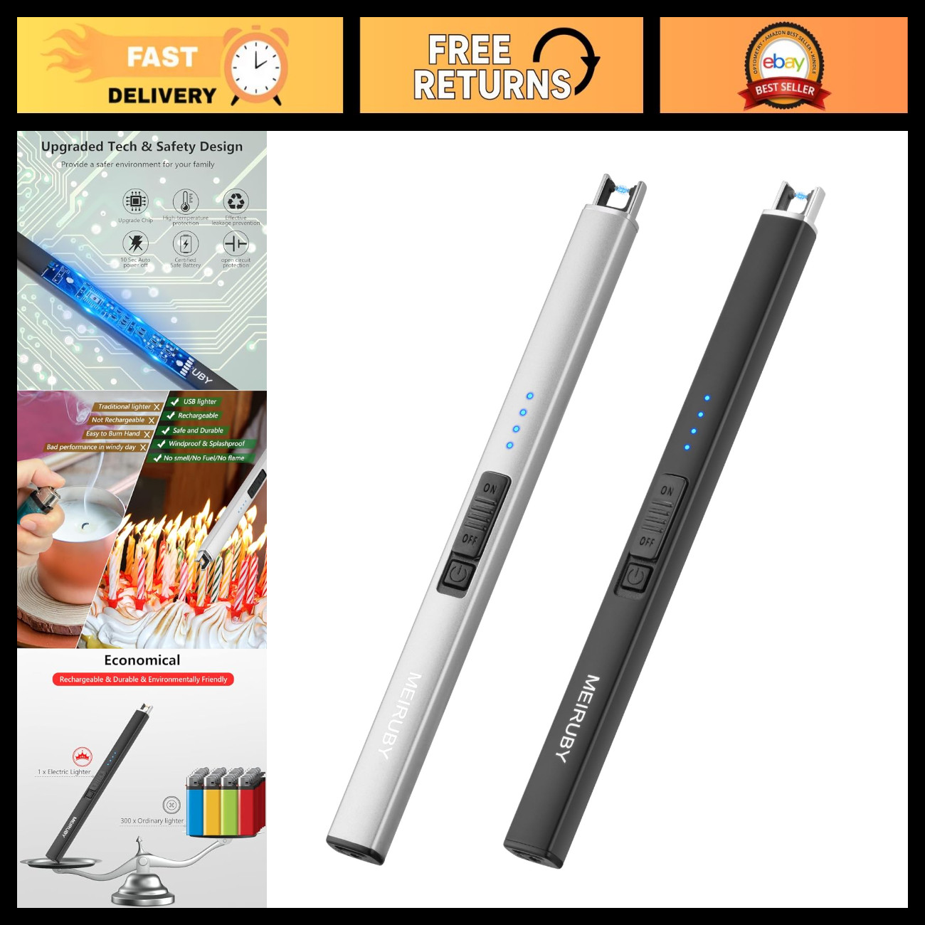 2 Pack USB Rechargeable Electric Candle Lighter - Windproof Arc Lighter for BBQ,