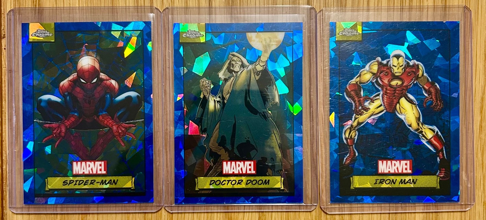 2024 Topps Chrome Marvel Sapphire Spider-Man + Doctor Doom + Iron Man