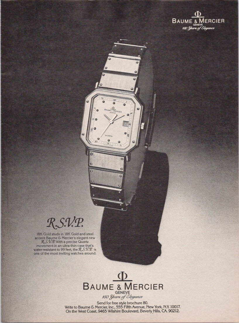 Baume & Mercier R.S.V.P. 1981 Vintage Print Ad 18K Gold Steel Watch
