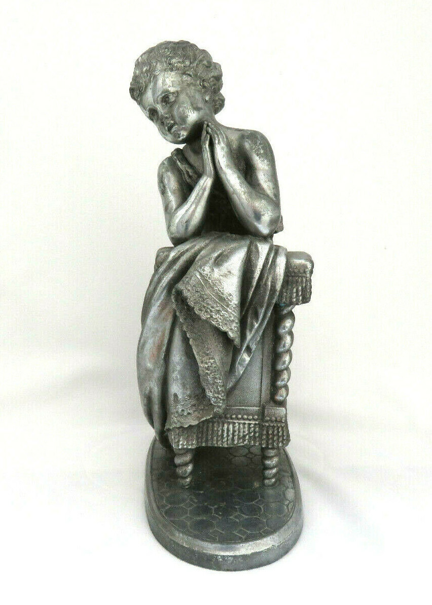 Antique MATHURIN MOREAU Child on Chair Statue Sculpture ~ Spelter Metal Bronze