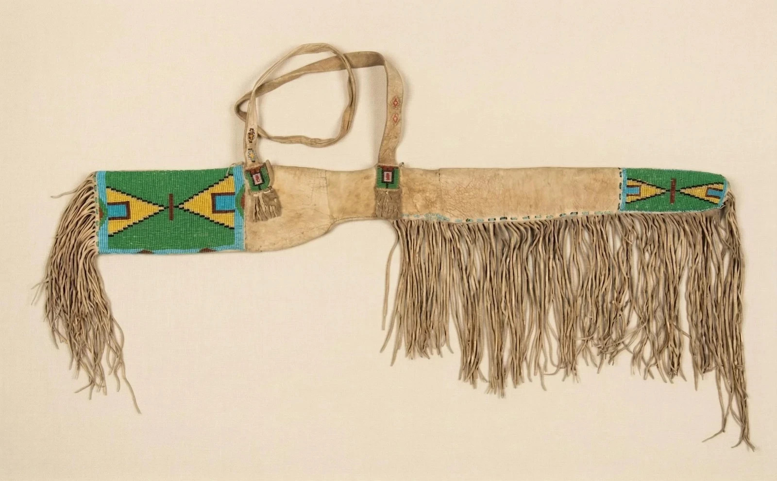 Western Suede Leather Beaded Fringe Rifle Cover | Native Style Gun Scabbard