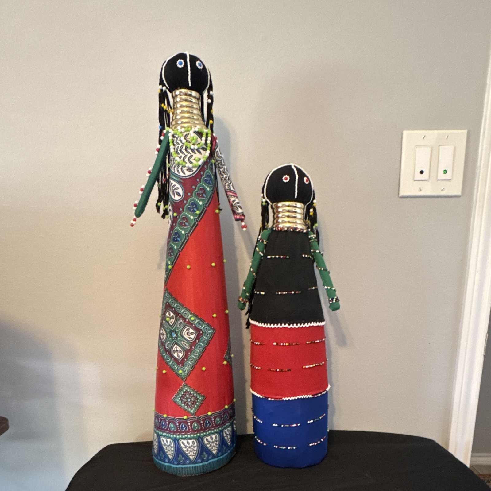 Vintage Pair of South African Ndebele Beaded Folk Art Ceremonial Dolls