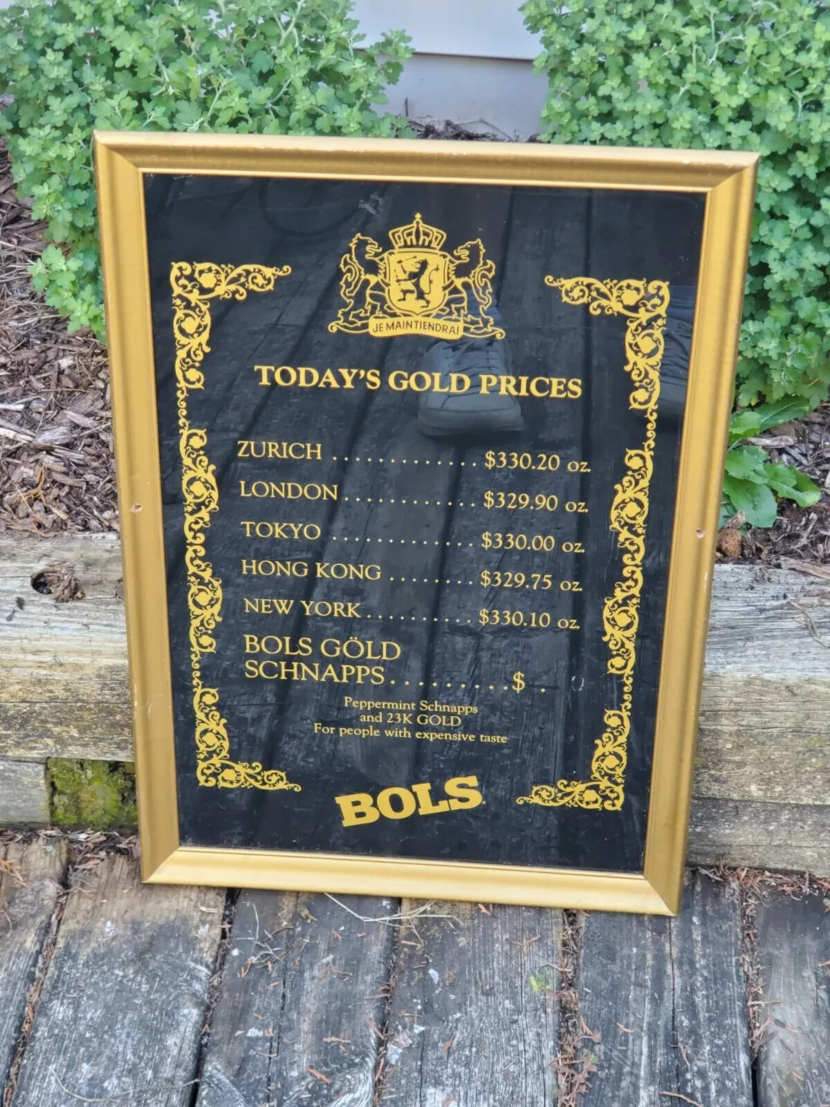 BOLS Schnapps Sign TODAY\'S GOLD PRICE Advertising Tavern Bar Restaurant RARE