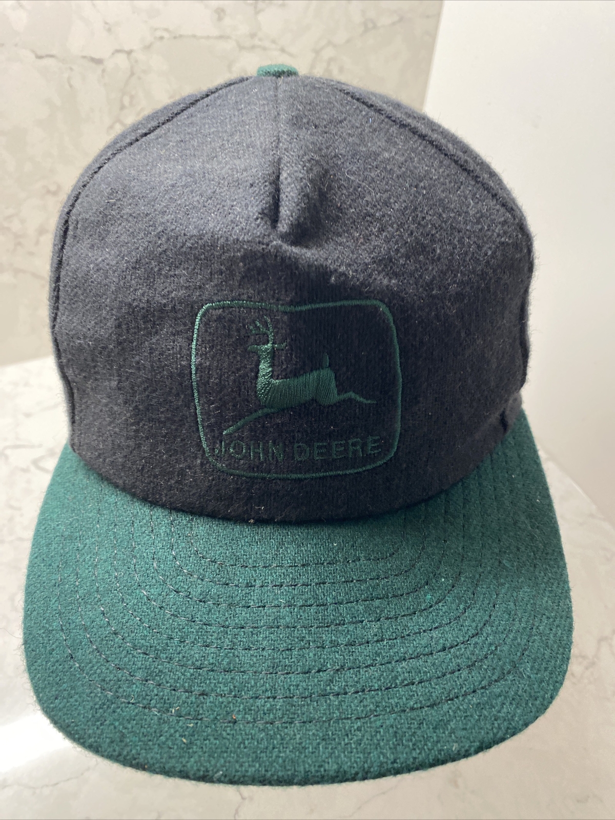 Vintage John Deere Green Logo Hat Felt Black Dark Green