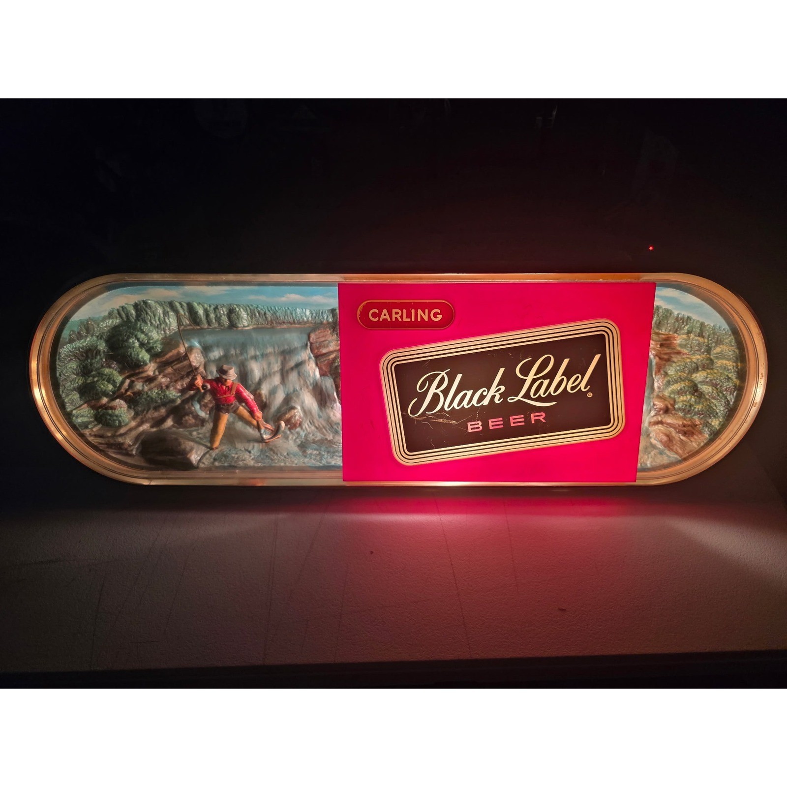 Vintage Carling Black Label Beer Light Up Sign Fly Fishing Barware man cave