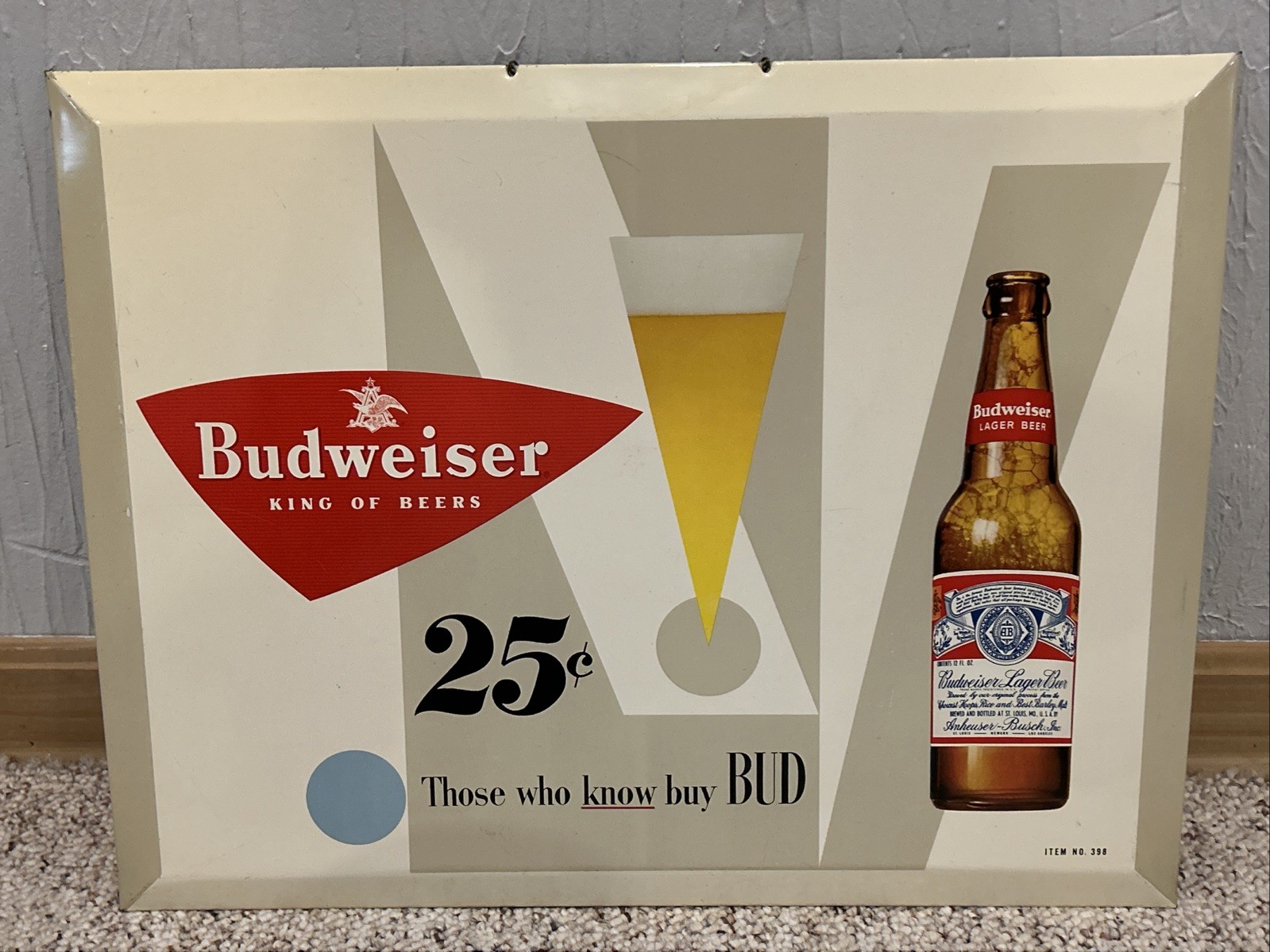 Vintage Budweiser BEER METAL TIN OVER CARDBOARD TOC SIGN ANHEUSER BUSCH ST LOUIS