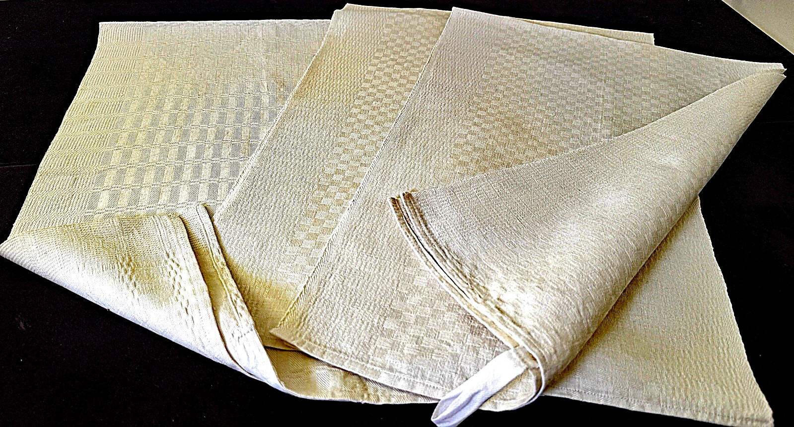 3 Antique Belgian Heavy Textured Linen Hand Towels NWOT B2456