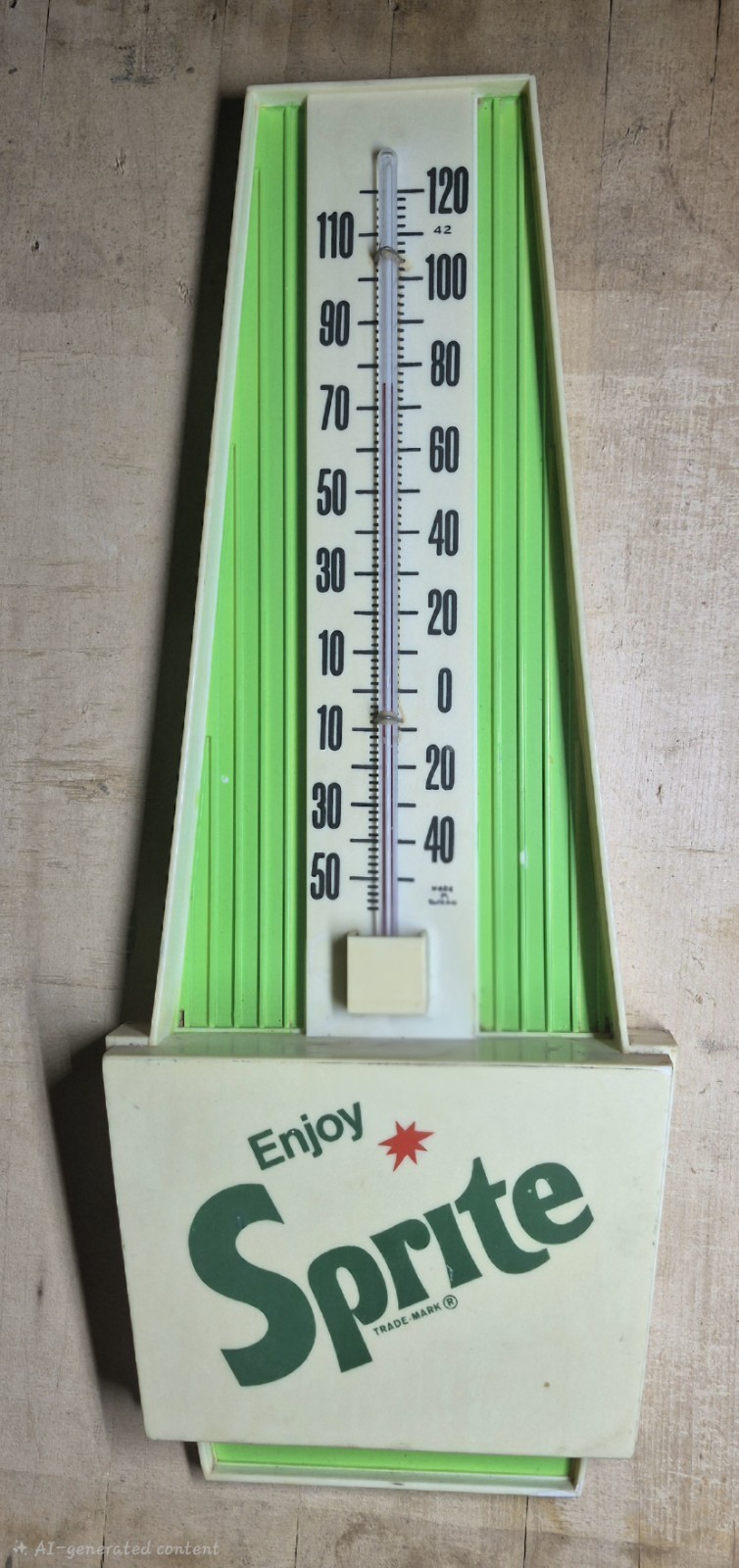 Sprite Vintage 1970s Enjoy Sprite Advertising Wall Thermometer Green White
