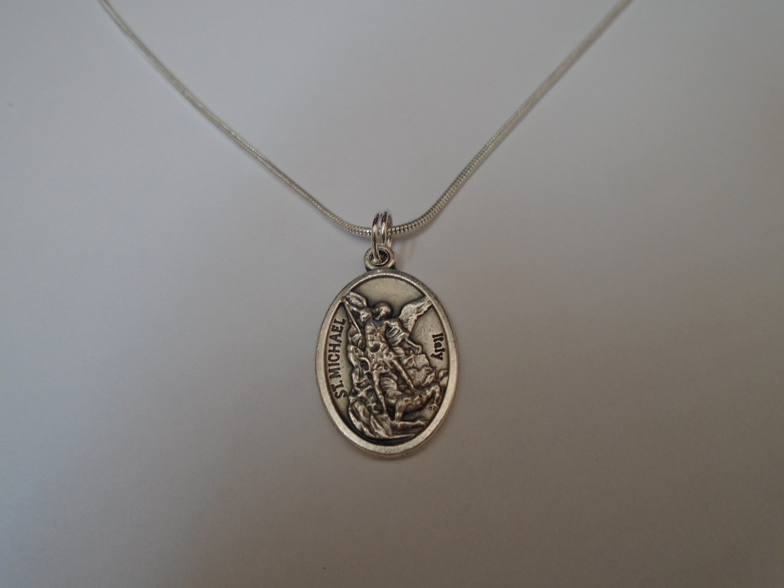 St Michael Pray for Us Medal Necklace 925 Sterling Silver Chain + prayer card
