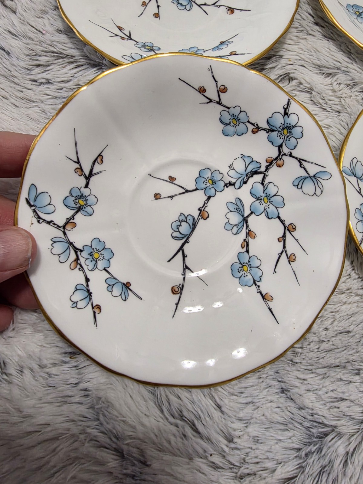 Vintage ADDERLEY, English Bone China (9) Saucers, Gold Gilded, 5.5