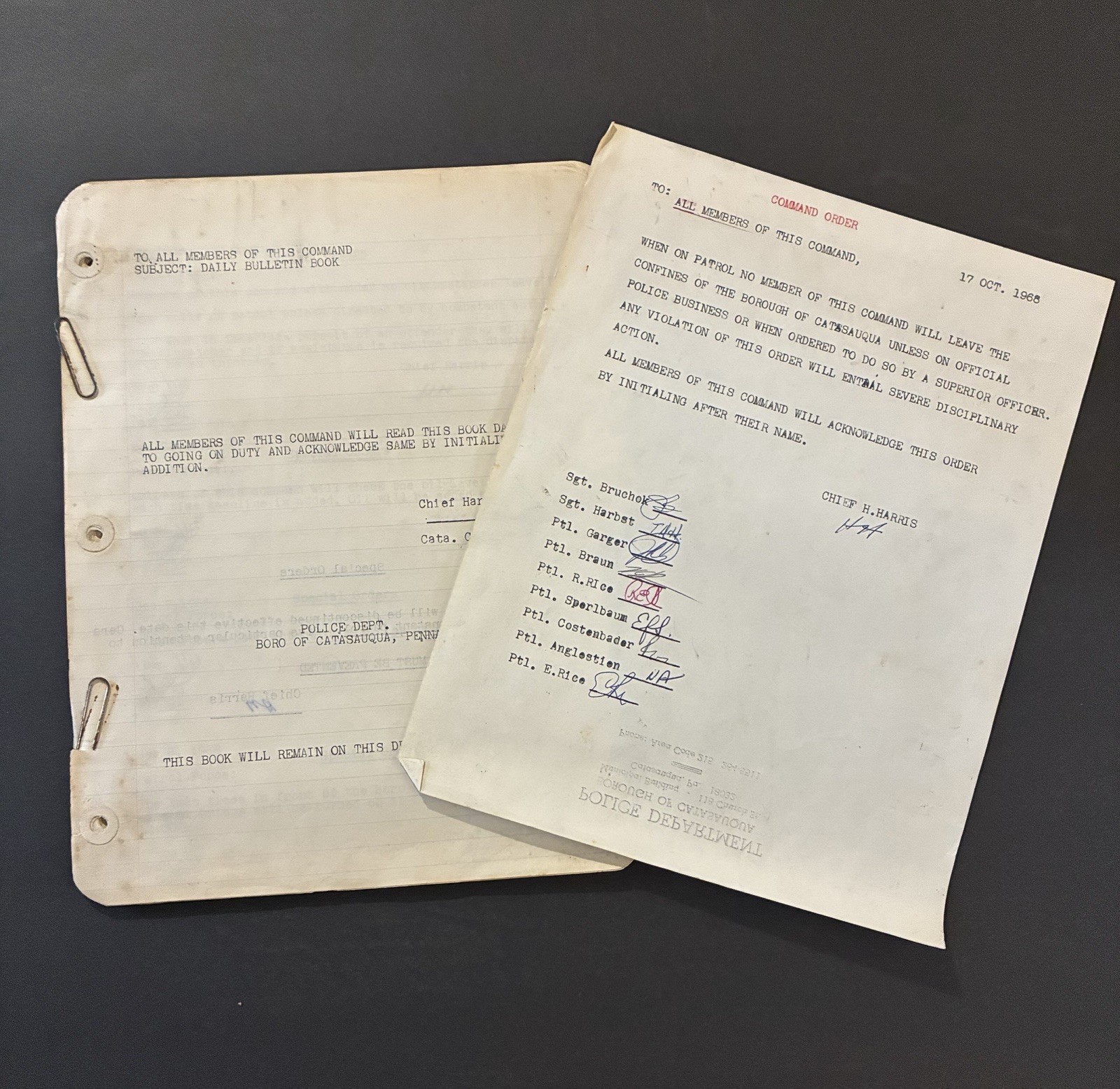 Vintage 1967-1968 Catasauqua PA Police Log Book & Signed Command Roster Lot
