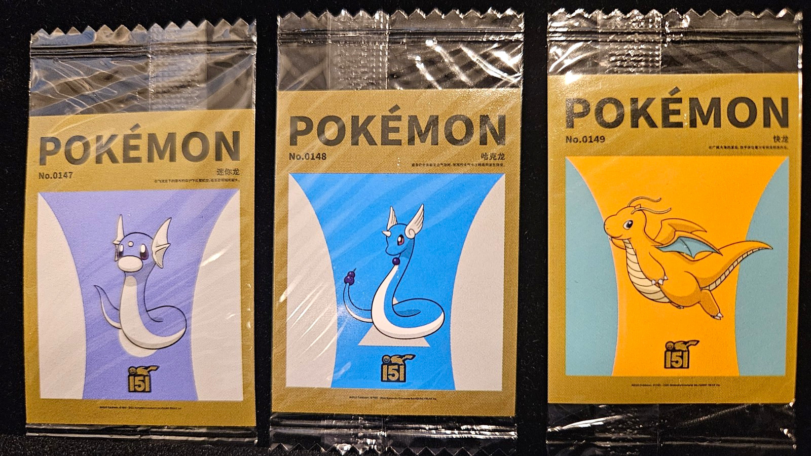 Master Kong Pokémon Chinese 151 Stickers - Dratini Dragonair Dragonite Set