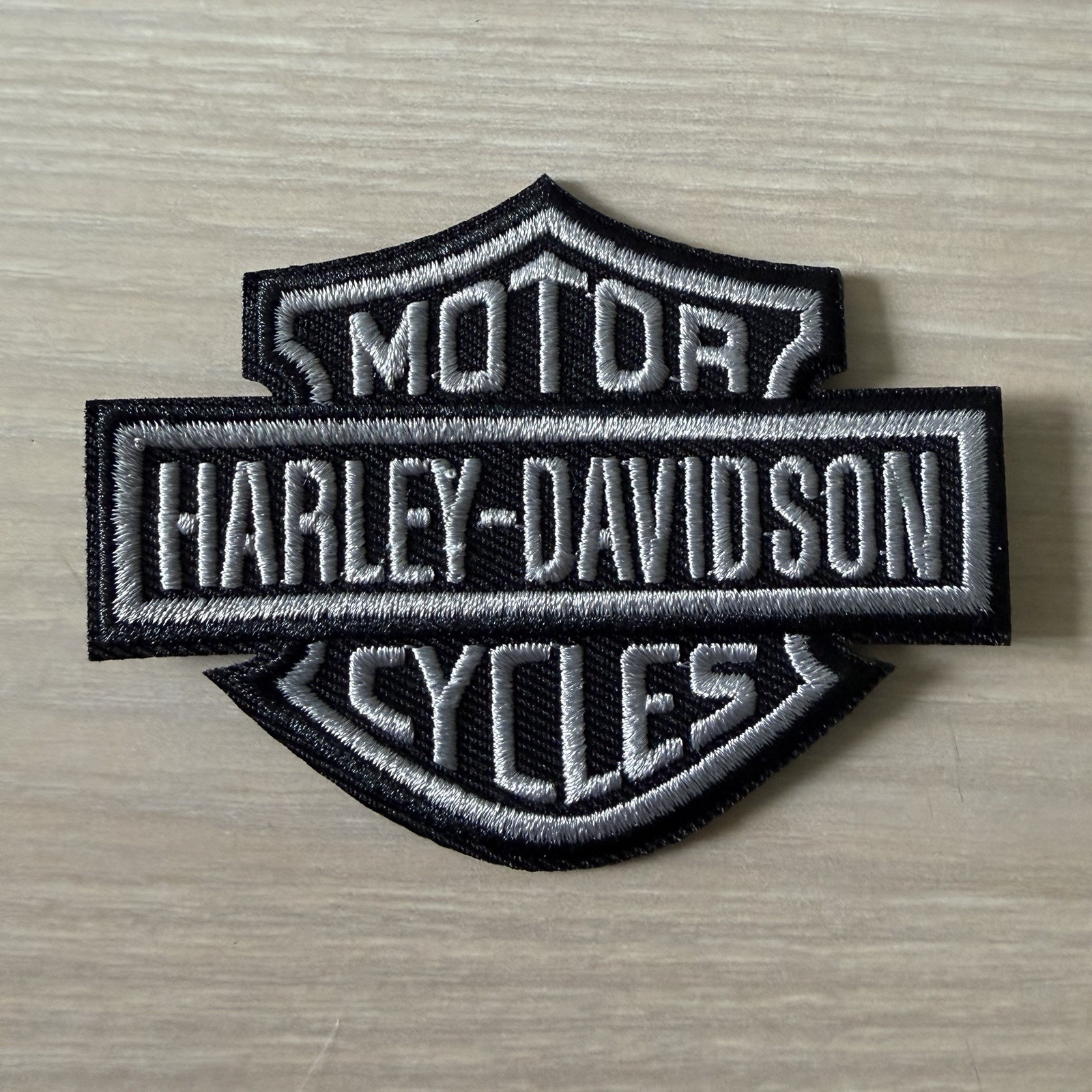 Embroidered Iron On Sew Patch Harley-Davidson Black & Gray 2.5x3 Inches