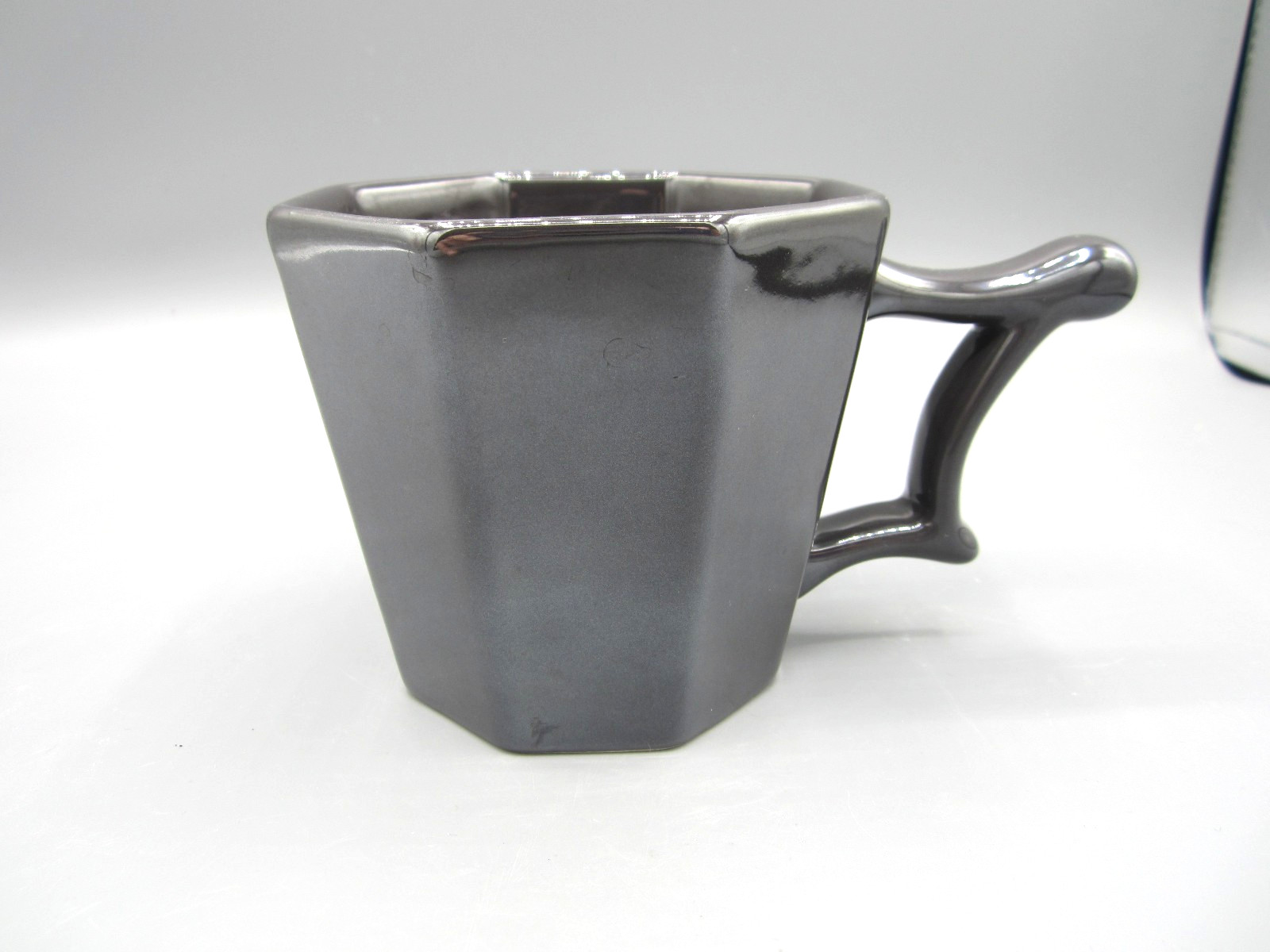 Starbucks Steel Gray Octagonal Ornate Handle Coffee Tea Mug 2013 14 oz (05)
