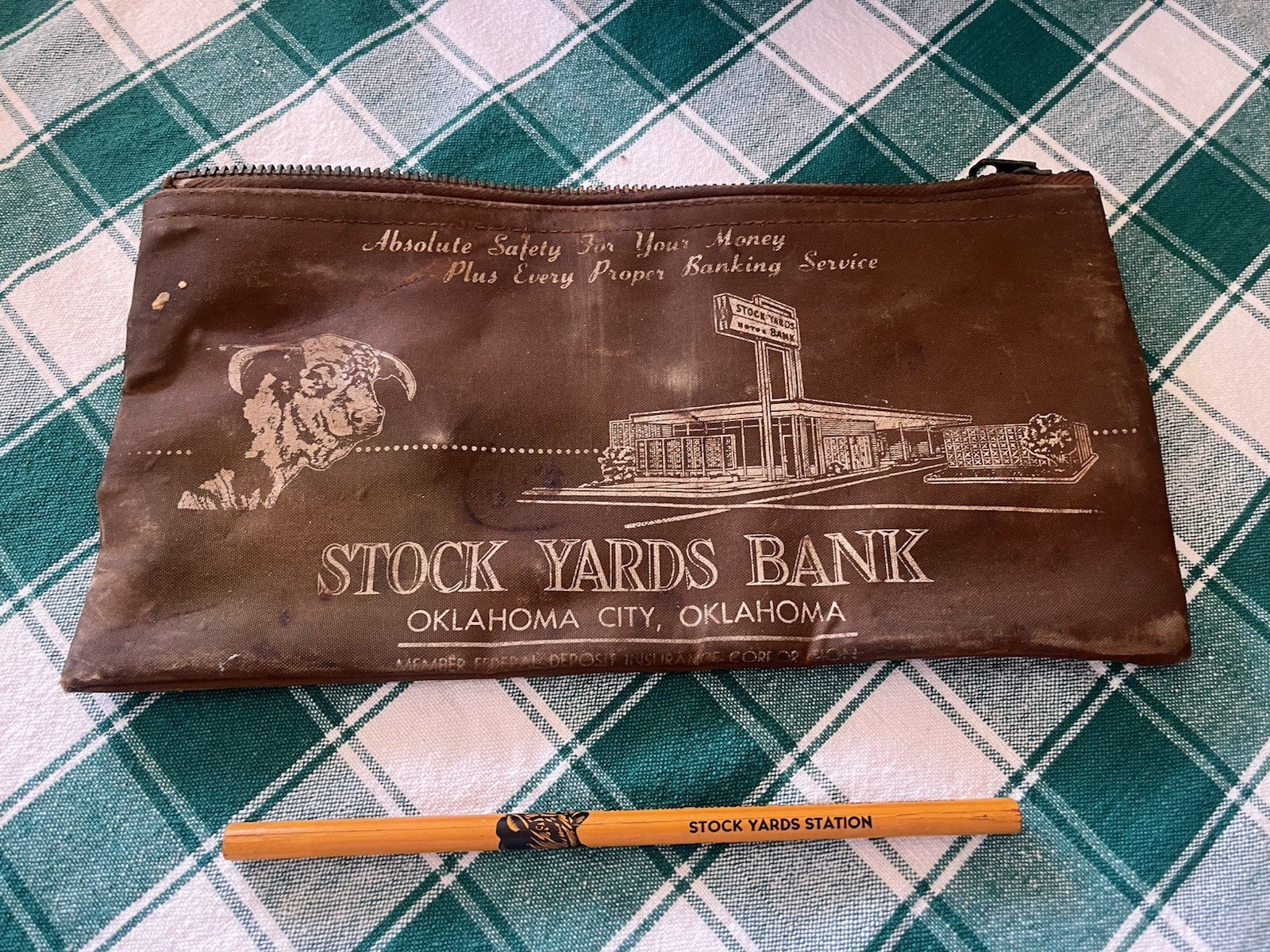 Stock Yards Bank Oklahoma City OK RARE Vintage Money Bag & Unsharpened Pencil