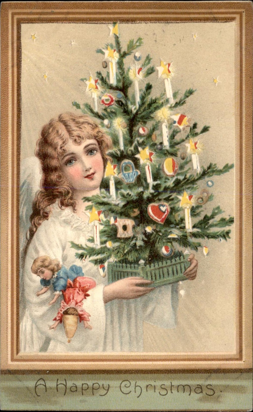 Christmas Girl with Tree HTL Hold to Light D.R.G.M. c1905 EXC COND Postcard bhn