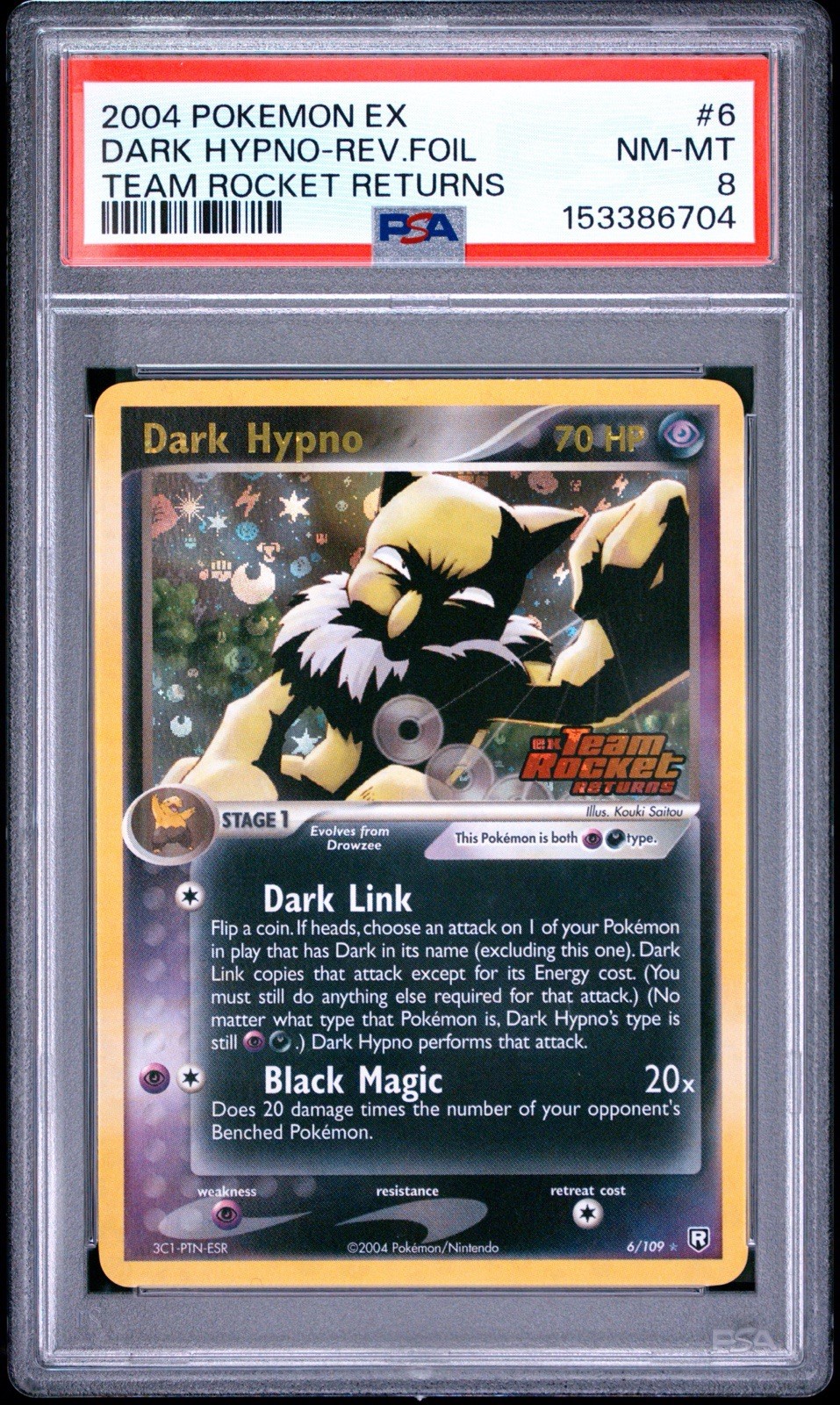 2004 POKEMON EX TEAM ROCKET RETURNS #6 DARK HYPNO-REVERSE FOIL PSA 8 POP 78