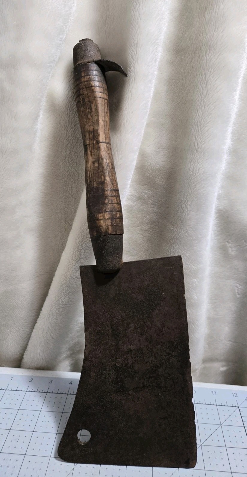 Antique Hand Forged Butcher Cleaver Hog Bone Splitter 2.4 Lbs Turned Wood Handle