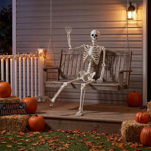 5FT Hanging Posable Skeleton Halloween Decoration Life Size Posable Joints White