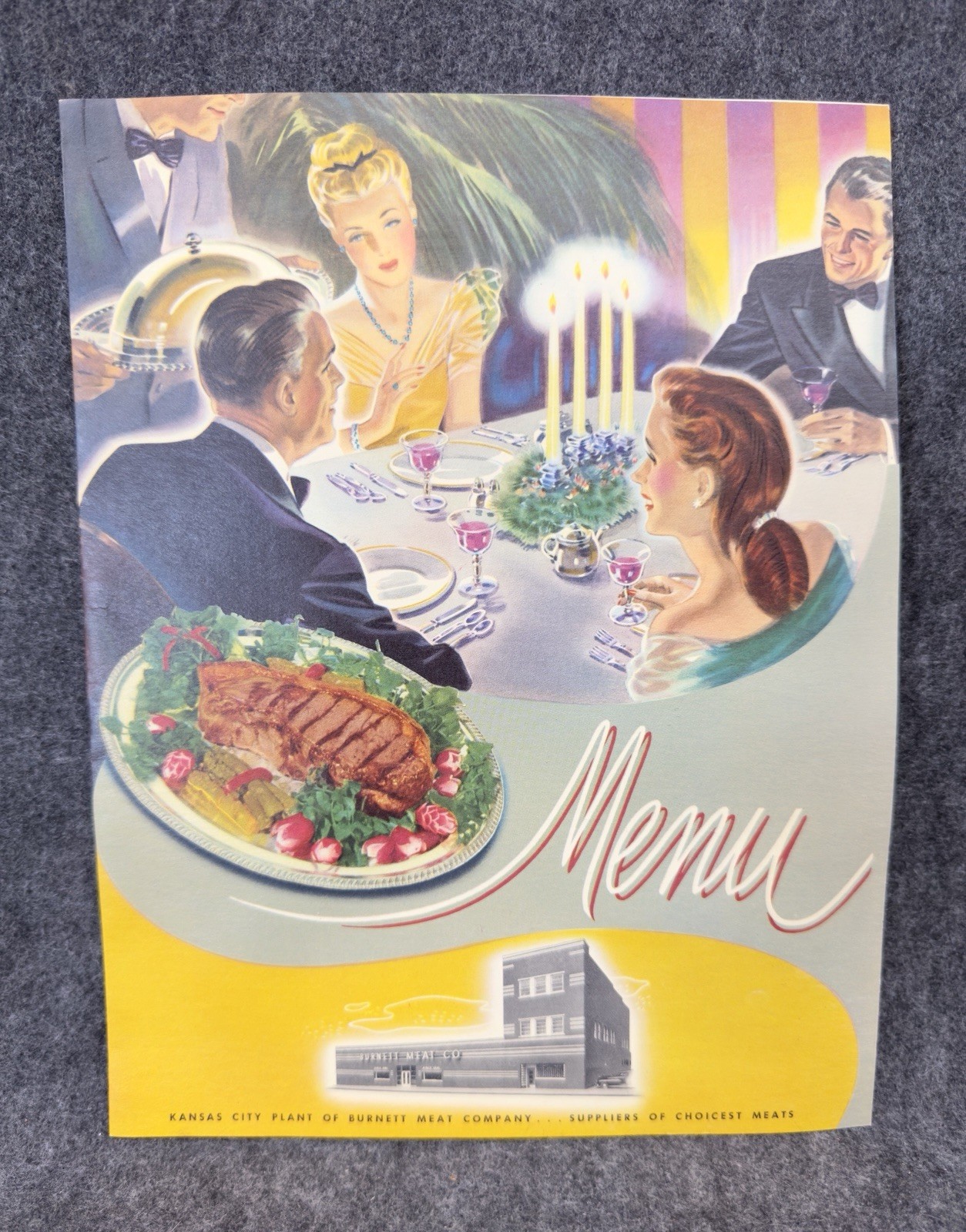 Vintage 1940’s Kansas City Plant Burnett Meat Company FRIAR’S Pasadena CA Menu