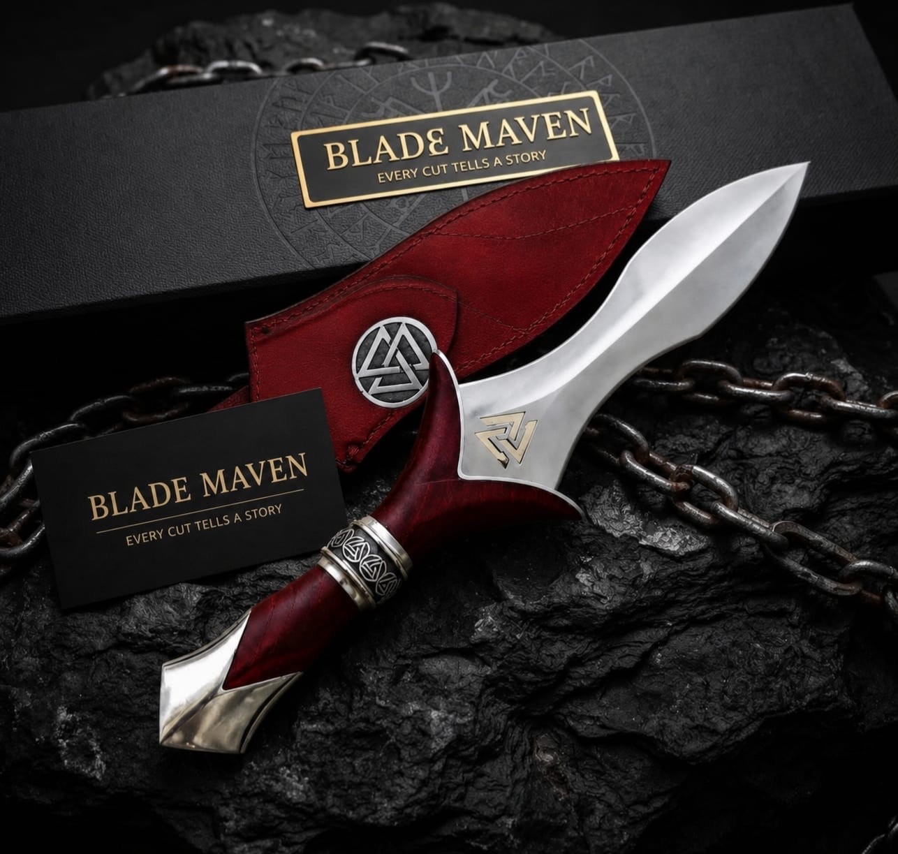 Celtic Triquetra Athame with Red Leather Sheath | Decorative Celtic Collectibl.