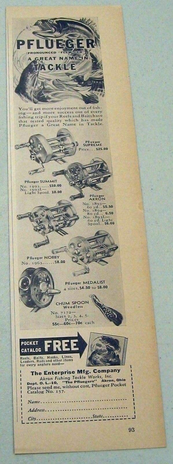 1937 Print Ad Pflueger Spin & Fly Fishing Reels,Chum Spoon Lures Akron,OH