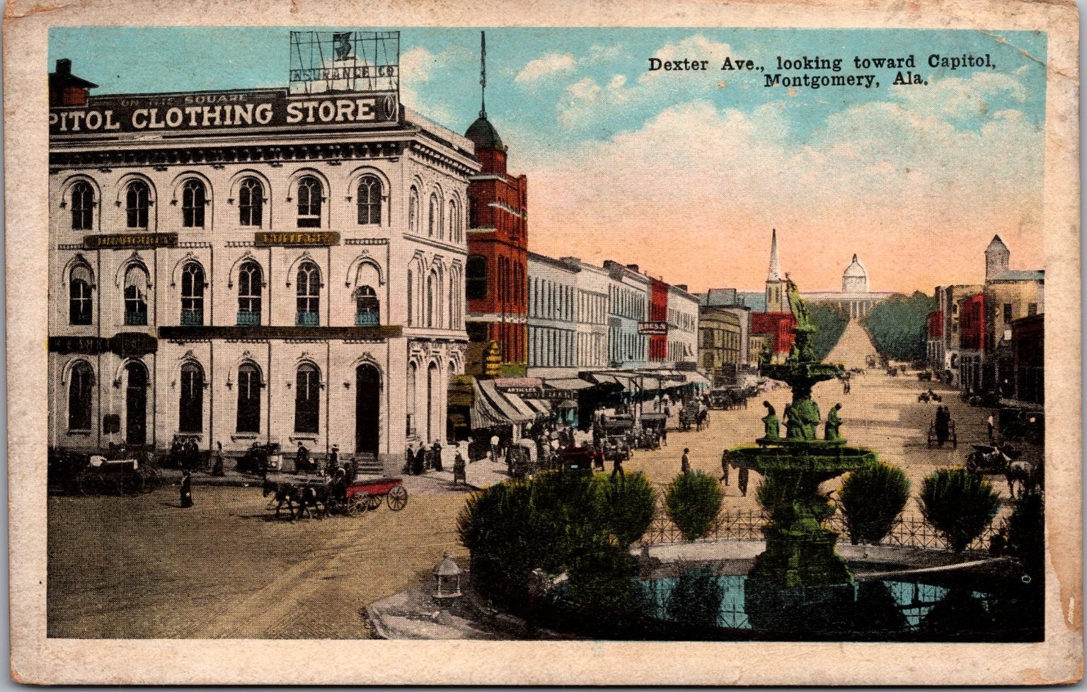 Dexter Ave, Montgomery AL Capitol View Fountain E.G. Kropp Postcard c1910
