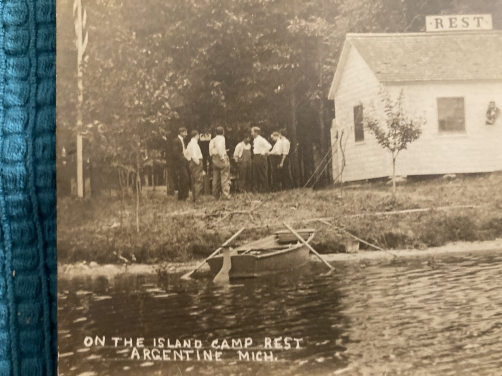 RPPC On the Island Camp Rest Argentine Michigan Posted 1909 to Alliance Ohio