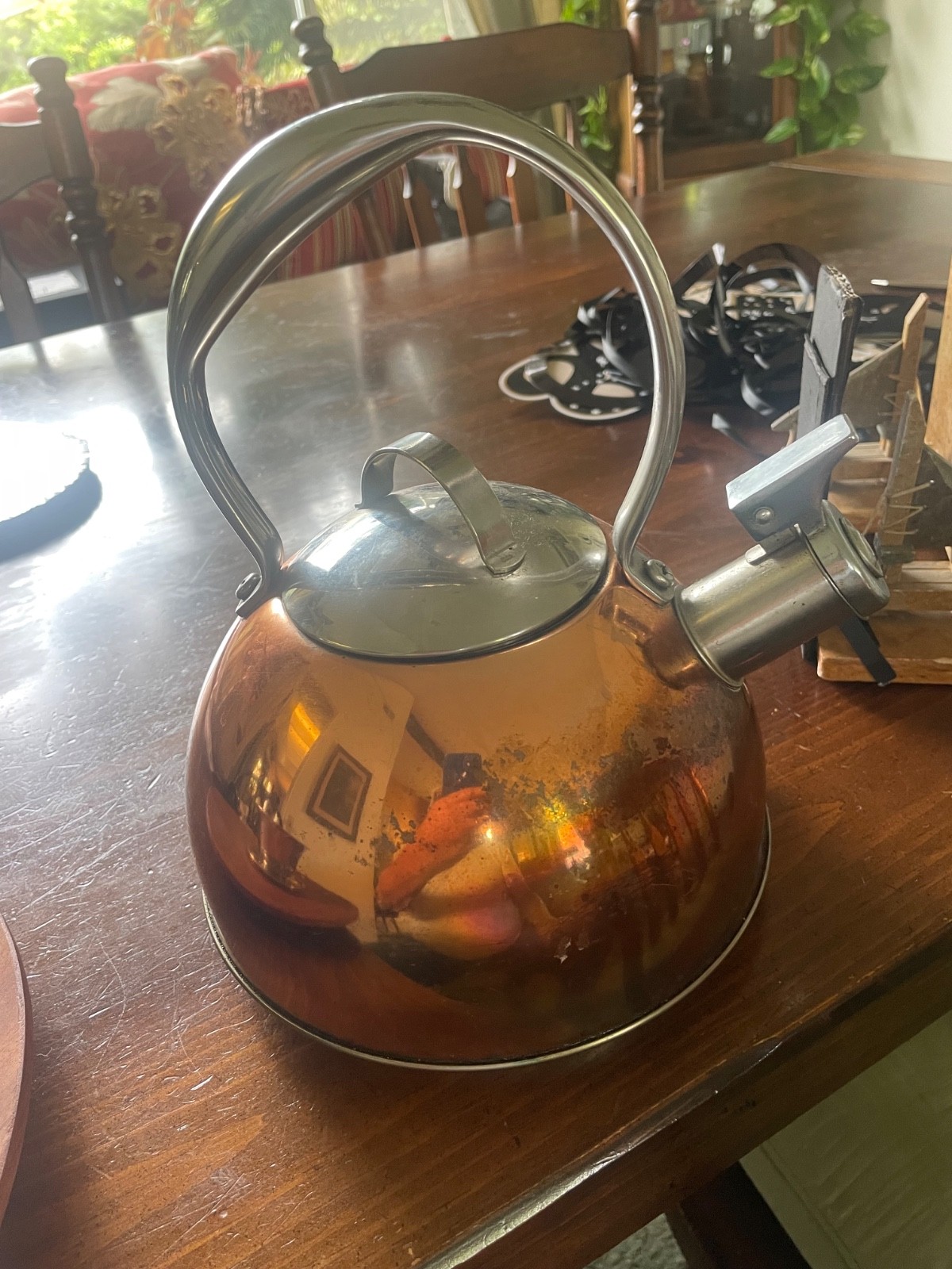 BELGIQUE Copper /SILVER TONE  Kettle Teapot 2. QT 10 X 9 INCHES - CLEAN