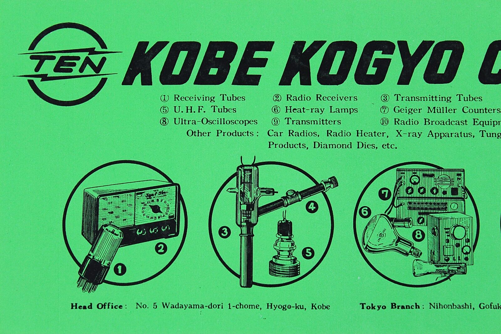 TEN KOBE KOGYO CORP Electronics Advertising Sheet 1951 Occupied Japan Print Ad
