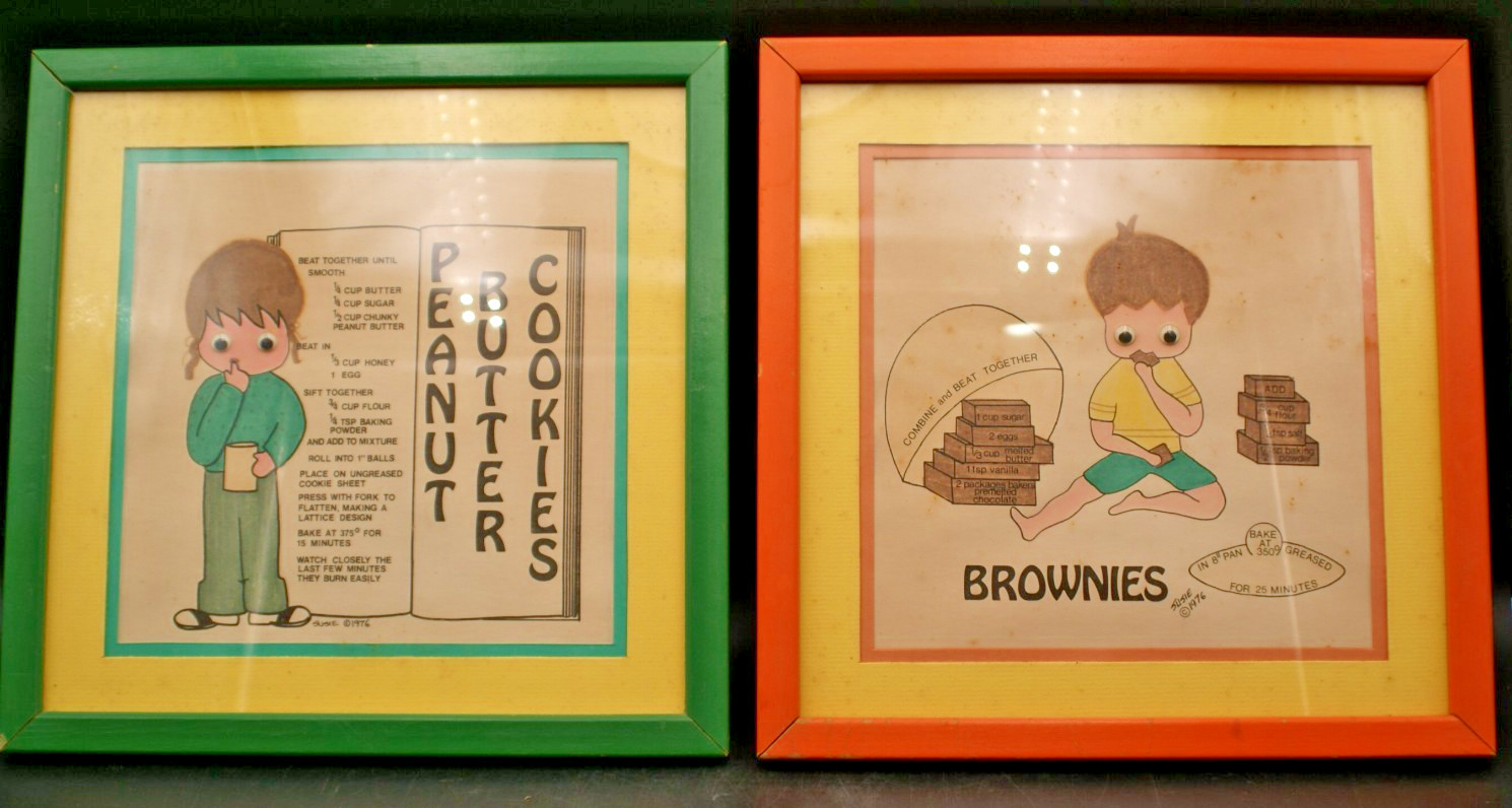 2 Vintage 1976 Recipes Framed Kitschy Wall Art Susie Decorative Arts #7622 MCM