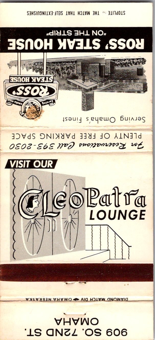 Ross\' Steak House On The Strip Omaha NE Vintage Matchbook Cover TMM18-2